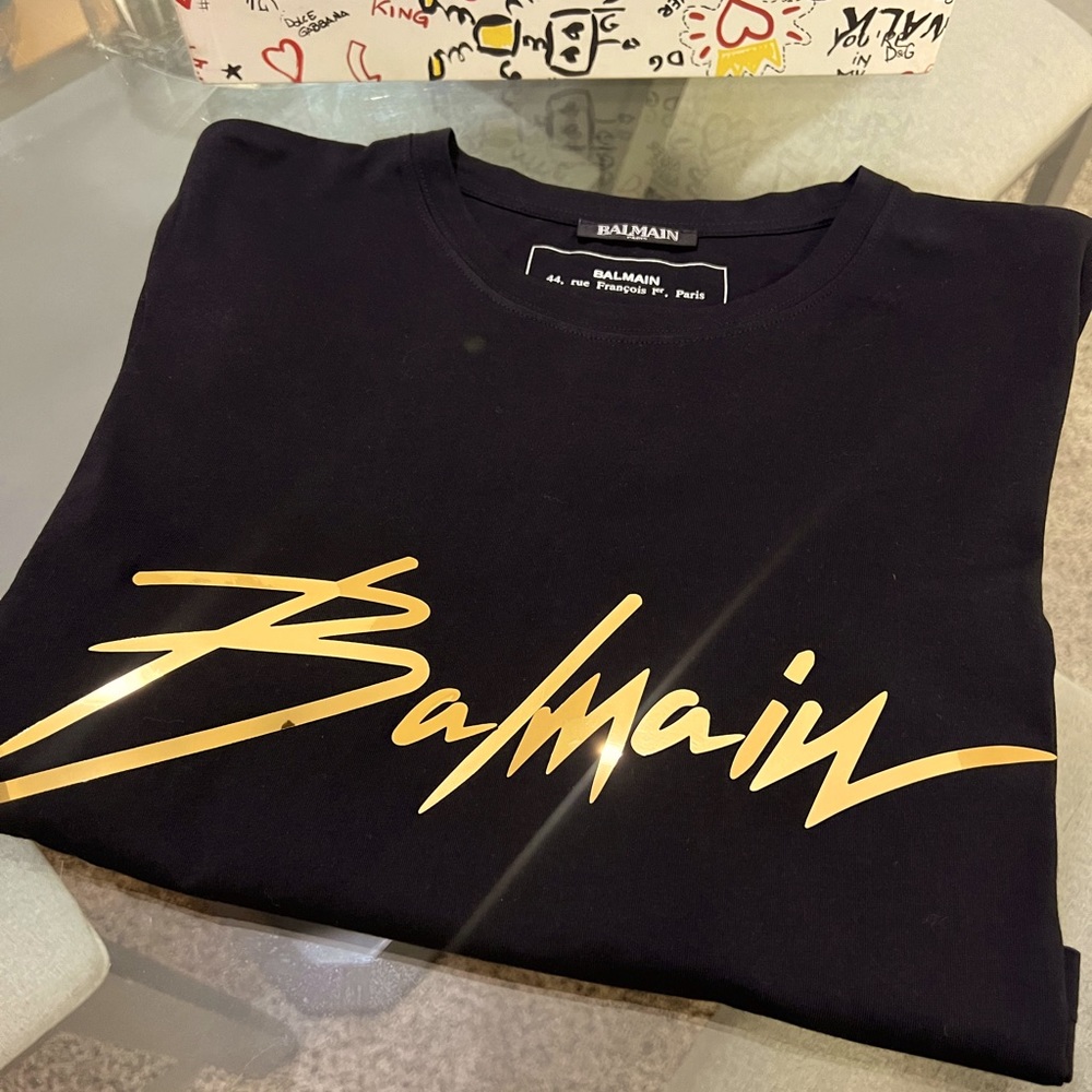 Balmain Short Sleeve Shirt With Gold Logo
